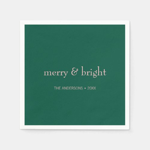 Modern Merry  Bright Christmas Holiday Green Pink Napkins