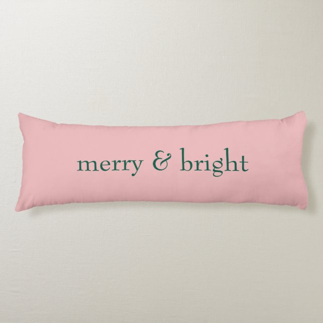 Modern Merry & Bright Christmas Holiday Pink Green Body Pillow (Front)
