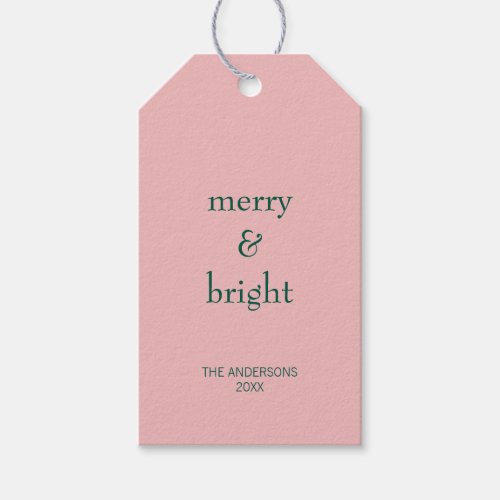 Modern Merry  Bright Christmas Holiday Pink Green Gift Tags