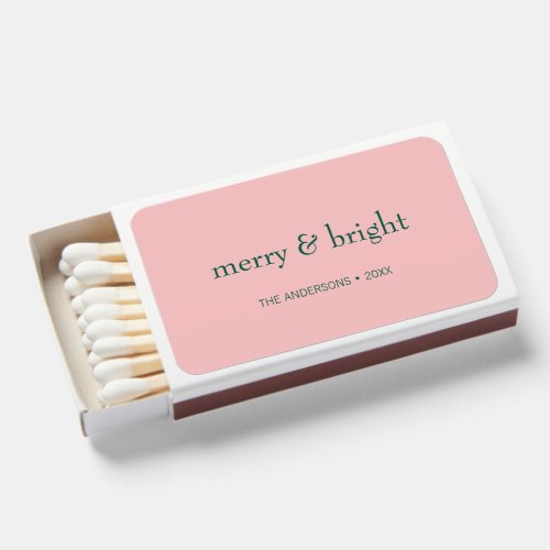 Modern Merry  Bright Christmas Holiday Pink Green Matchboxes