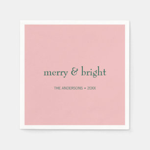 Modern Merry & Bright Christmas Holiday Pink Green Napkins