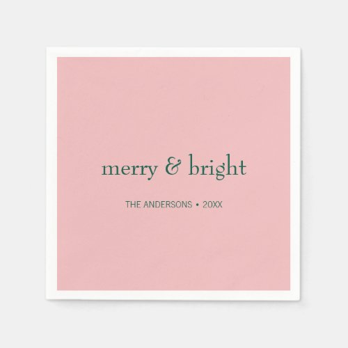 Modern Merry  Bright Christmas Holiday Pink Green Napkins