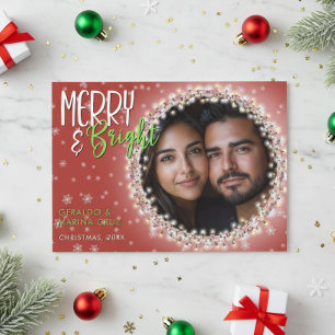 Modern Merry & Bright Christmas Lights Red Holiday Card