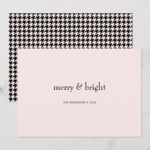 Modern Merry & Bright Christmas Pink and Black Holiday Card