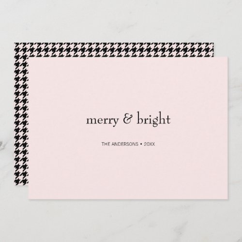 Modern Merry  Bright Christmas Pink and Black Holiday Card