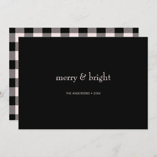 Modern Merry & Bright Christmas Pink and Black Holiday Card