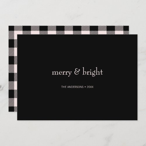 Modern Merry  Bright Christmas Pink and Black Holiday Card