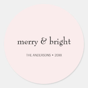 Modern Merry & Bright Christmas Pink Black Holiday Classic Round Sticker
