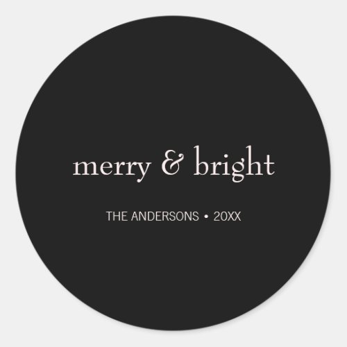 Modern Merry  Bright Christmas Pink Black Holiday Classic Round Sticker