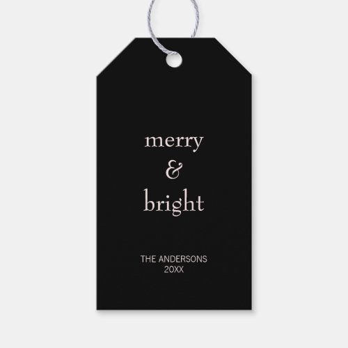 Modern Merry  Bright Christmas Pink Black Holiday Gift Tags