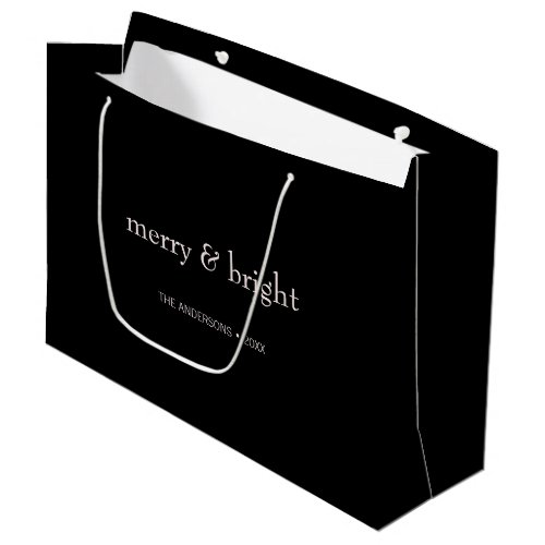 Modern Merry  Bright Christmas Pink Black Holiday Large Gift Bag