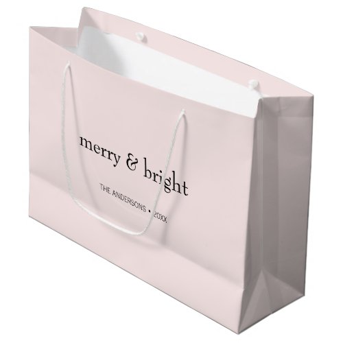 Modern Merry  Bright Christmas Pink Black Holiday Large Gift Bag