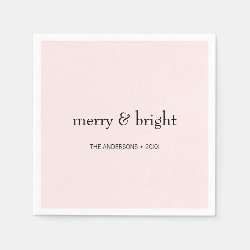 Modern Merry  Bright Christmas Pink Black Holiday Napkins