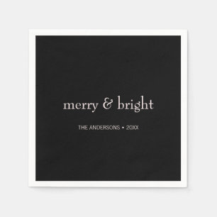 Modern Merry & Bright Christmas Pink Black Holiday Napkins