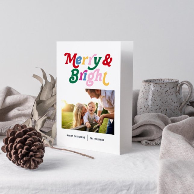 Modern Merry & Bright Colorful Bright Photo Card (Get into the holiday spirit with a heartfelt folded christmas card! 🎅)