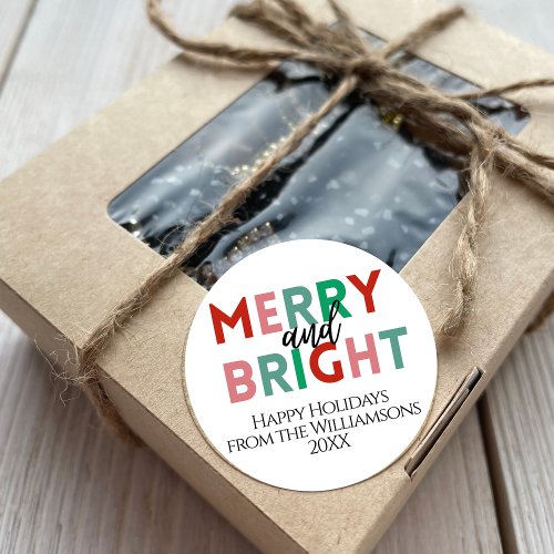 Modern Merry  Bright Colorful Letters Gift From Classic Round Sticker