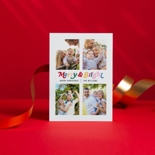 Modern Merry  Bright Colorful Retro 4 Photo Holiday Postcard