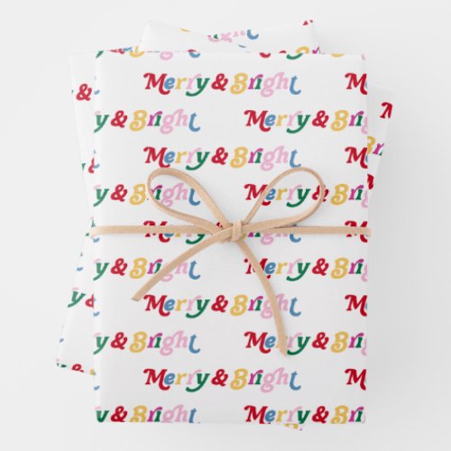 Modern Merry  Bright Colorful Retro Christmas Wrapping Paper Sheets