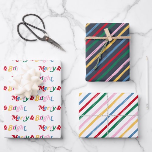 Modern Merry  Bright Colorful Retro Stripes Wrapping Paper Sheets