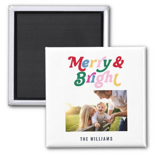 Modern Merry  Bright Colorful Simple Family Photo Magnet