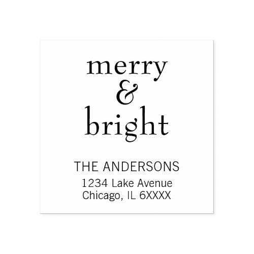 Modern Merry  Bright Family Name Holiday Rubber Stamp