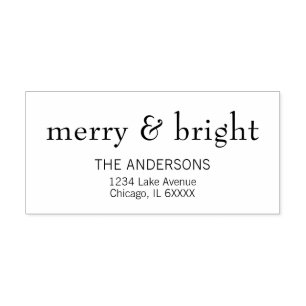 Modern Merry & Bright Family Name Holiday Rubber Stamp