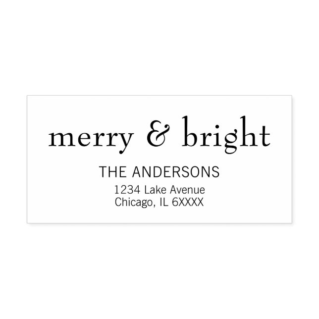 Modern Merry & Bright Family Name Holiday Rubber Stamp (Imprint)