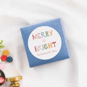 Modern Merry & Bright Fun Colorful Classic Round Sticker