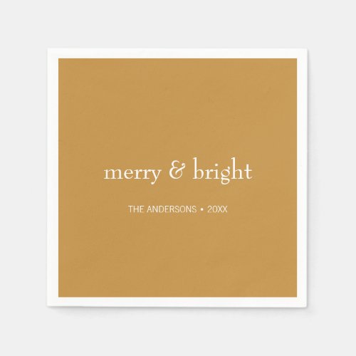 Modern Merry  Bright Gold Christmas Holiday Napkins
