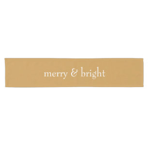 Modern Merry & Bright Gold Christmas Holiday Short Table Runner