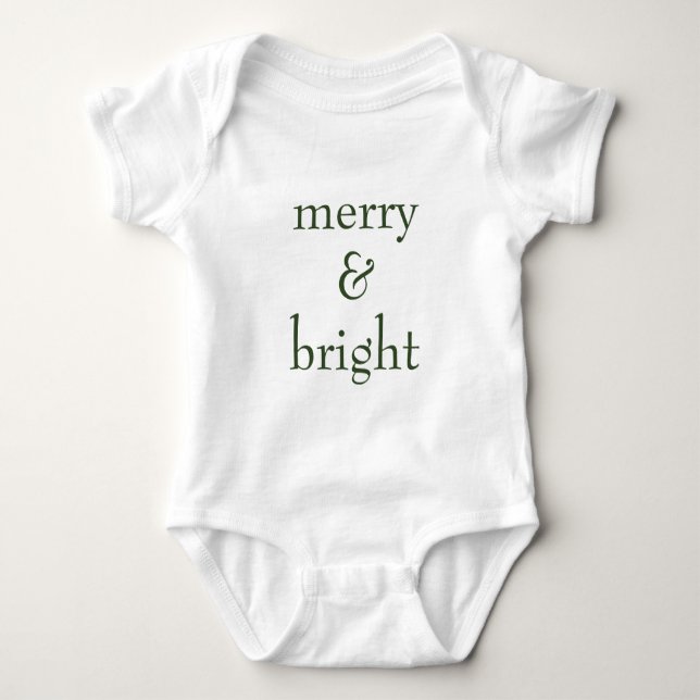 Modern Merry & Bright Green Christmas Holiday Baby Bodysuit (Front)