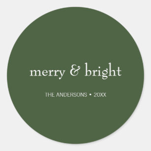 Modern Merry & Bright Green Christmas Holiday Classic Round Sticker