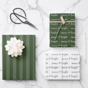 Modern Merry & Bright Green Christmas Holiday Wrapping Paper Sheets