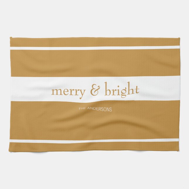 Modern Merry & Bright Holiday Gold Kitchen Towel (Horizontal)