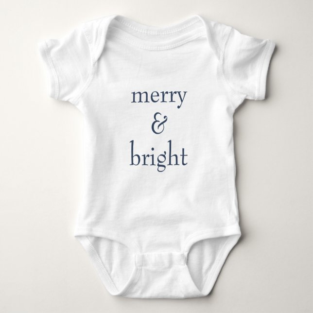 Modern Merry & Bright Navy Christmas Holiday Baby Bodysuit (Front)