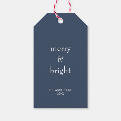 Modern Merry  Bright Navy Christmas Holiday Gift Tags