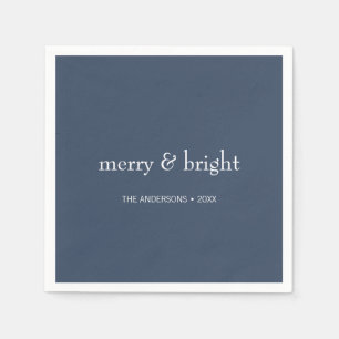 Modern Merry & Bright Navy Christmas Holiday Napkins