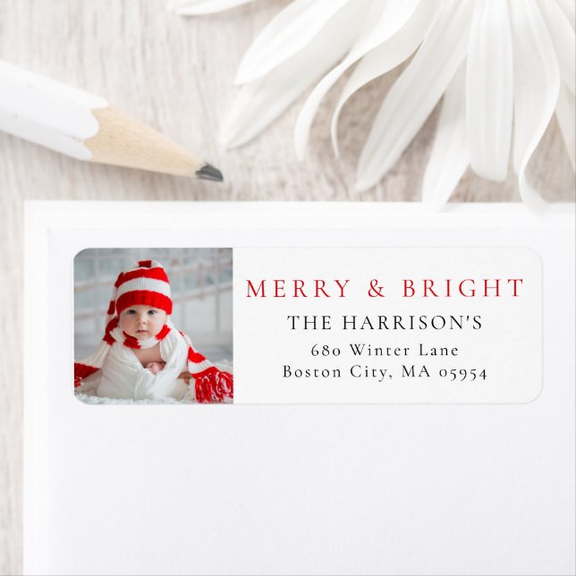Modern Merry & Bright Photo Address Label (Insitu)