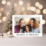 Modern Merry Bright Photo Christmas Holiday Card<br><div class="desc">Minimal modern Christmas holiday card featuring your photo and "Merry & Bright" in stylish typography. Personalize with your name and greeting in simple typography. On the back,  add two additional photos and a personalized message.</div>