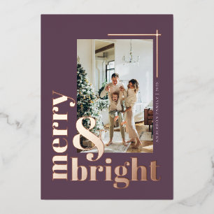 Modern Merry & Bright Photo Lavender Christmas Foil Holiday Card