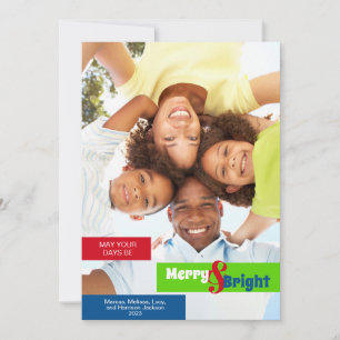 Modern Merry & Bright Photo Red Green Stripes Holiday Card