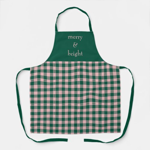 Modern Merry  Bright Pink  Green Plaid Holiday Apron