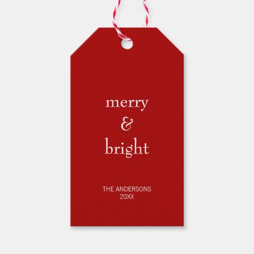 Modern Merry  Bright Red Christmas Holiday Gift Tags