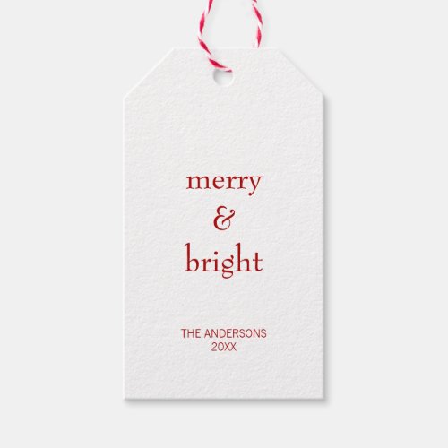 Modern Merry  Bright Red Christmas Holiday Gift Tags