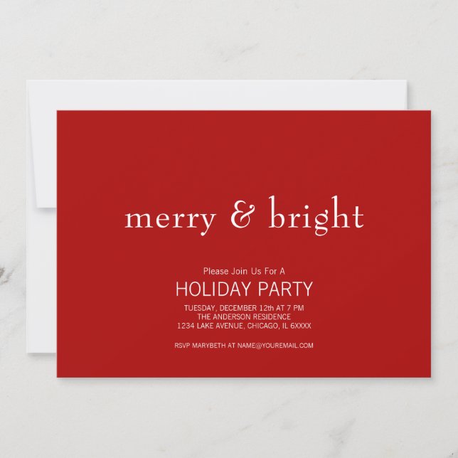 Modern Merry & Bright Red Christmas Holiday Invitation (Front)