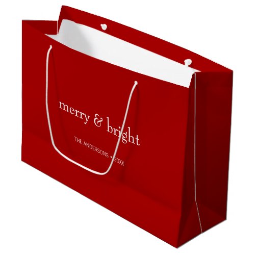 Modern Merry  Bright Red Christmas Holiday Large Gift Bag