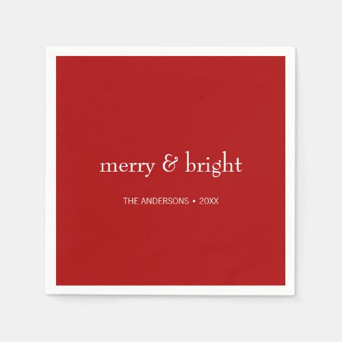 Modern Merry  Bright Red Christmas Holiday Napkins