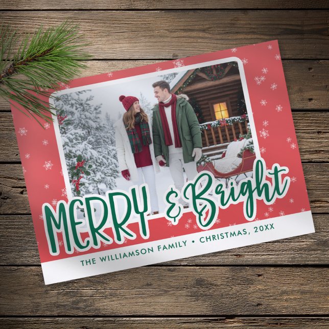 Modern Merry & Bright Red Green Snowflake Letterpress Photo Cards (Modern Merry & Bright Red Green Snowflake Letterpress Photo Cards)