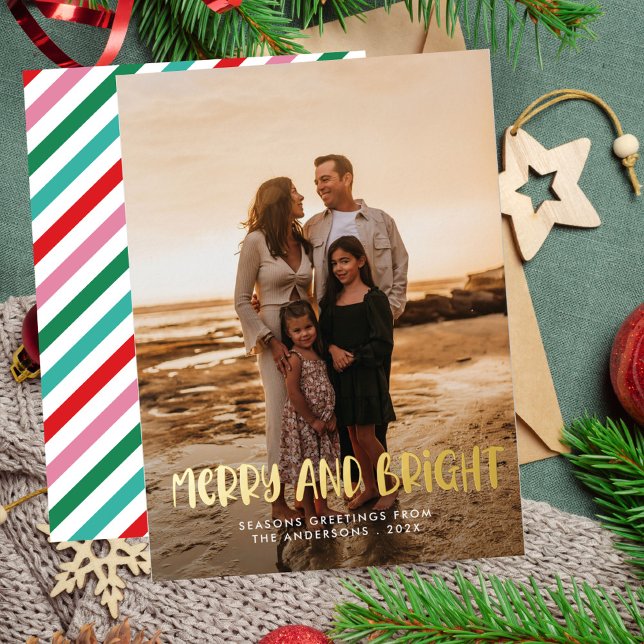 Modern Merry & Bright Retro Colorful Christmas  Foil Holiday Card (Creator Uploaded)