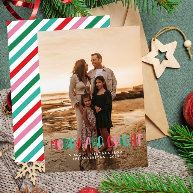 Modern Merry & Bright Retro Colorful Christmas  Holiday Card (Creator Uploaded)